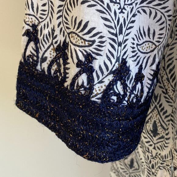 Roller Rabbit Cover-Up Tunic Dress Navy Gold Embroidery Print Blue sz M - Picture 4 of 10